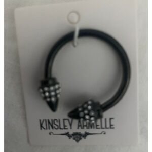 Kinsley Armelle Black Spike Bling Crystal Horseshoe Ring Size 11 Edgy #687